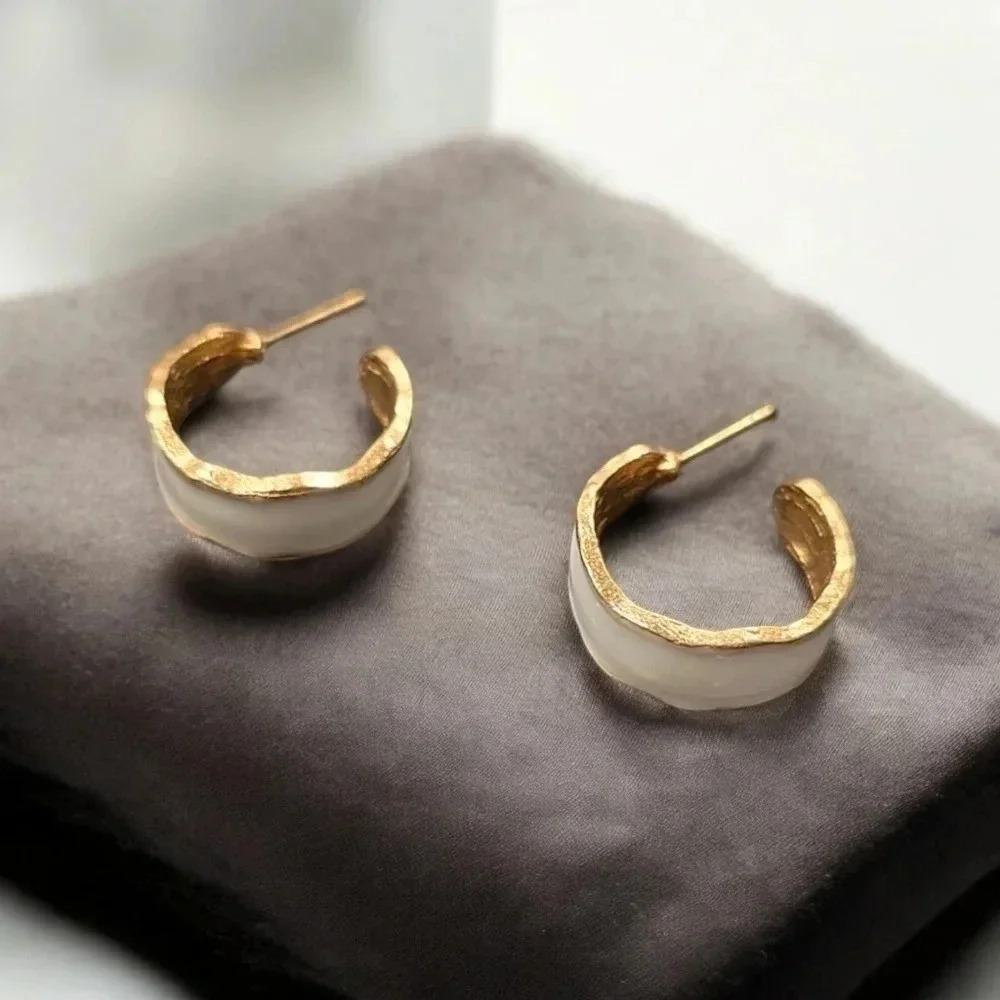 Gold Plated Acrylic White Hoop Earrings